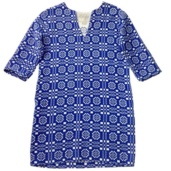 ACE & JIG Size XS Deck Dress in Cardiff Textile Blue White Geometric Pattern - Picture 3 of 11